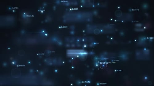 Blue digital data network with code and tracking interface technology background loop