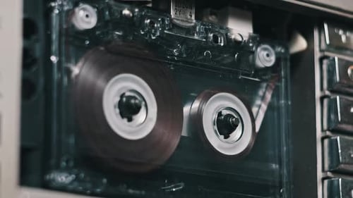 Cassette Tape Rotating Inside Vintage Audio Player