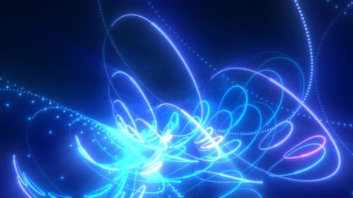 Abstract blue and purple glowing neon lines and circles energy