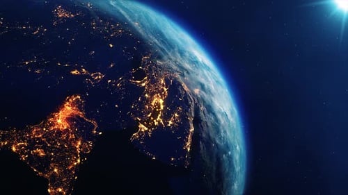 Earth Rotating on Axis in Space with Stars
