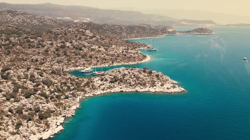 Aerial View of Turquoise Coastline and Bays