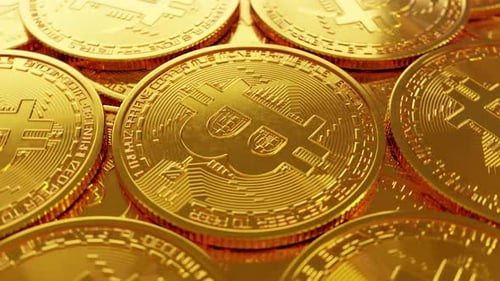 Golden bitcoin crypto coins gleam representing digital finance