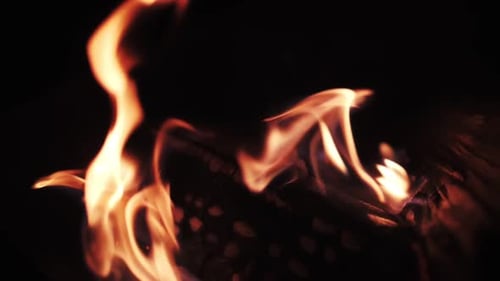 Firewood Burns Close Up Flame Fire Slow Motion
