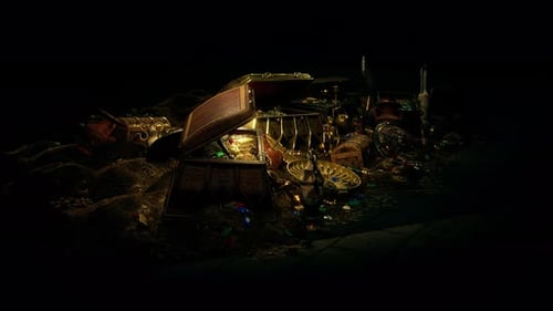 Mysterious Opened Old Wooden Treasure Chest with Light