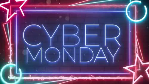 Cyber Monday Neon-Titelanimation mit Mauerziegel-Hintergrund