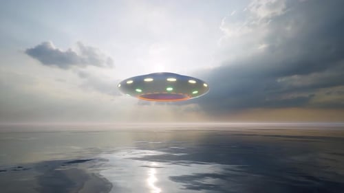 UFO Move Above Ocean Dramatic Clouds Sky
