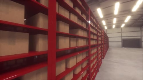 Étagères de rangement d'entrepôt avec boîtes en carton dans un intérieur industriel