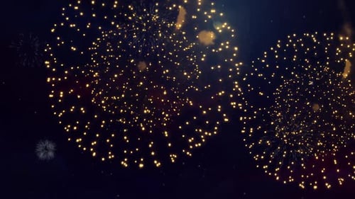 Vibrant Fireworks Exploding Against Night Sky Background Loop