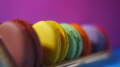 Delicious, Colorful Macarons in a Close Up Shot