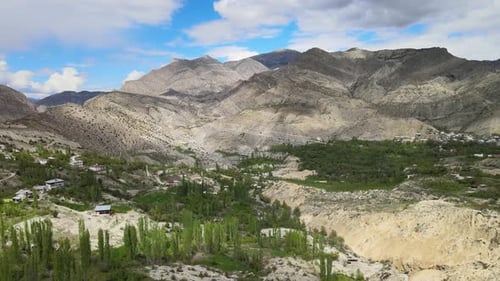 panoramic view mountains and village
