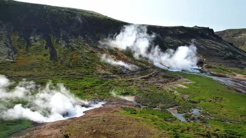 Majesty Nature Background Volcanic Terrain and Hot Springs Northern Landscape From Height Beautiful