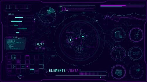 Animación de una pantalla de alta tecnología para trabajar con datos diversos