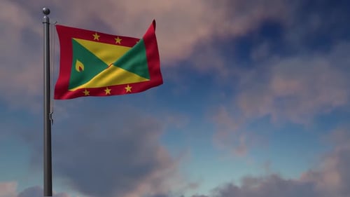 Grenada National Flag Waving in Realistic Style