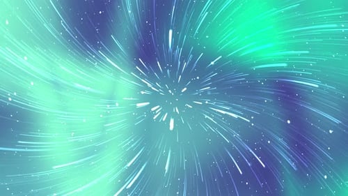 Blue and green nebula with white streaks of light.