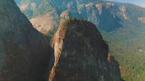 Craggy steep cliffs of Yosemite National Park, California, USA on sunny day.