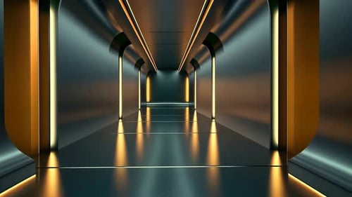 Futuristic corridor with sleek metallic walls and glowing accents