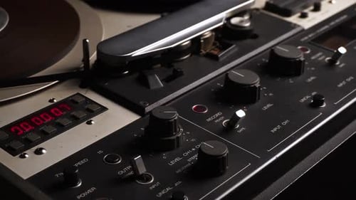 Starting Playback or Recording of Reel to Reel Audio Tape on Professional Magnetophone, Close Up
