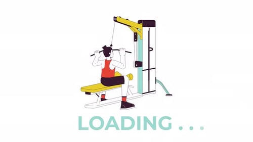 Muscle building with lat pulldown machine line 2D loading animation