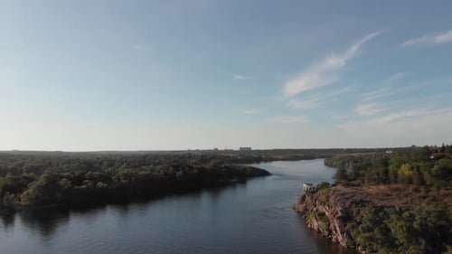 aerial view of sunset at the Khortytsia island in Zaporizhzhya