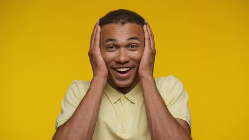 Man Reacts with Joy and Surprise, Close Up