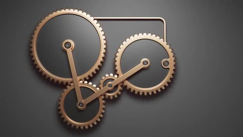 Seamless Loop of Gold Gears Turning on Dark Background