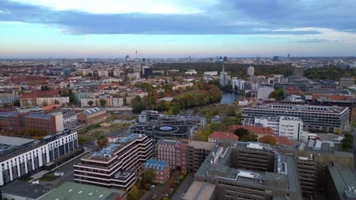 Berlin cityscape with Spree river, Tv Tower. Wonderful aerial view flight drone