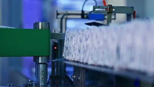 Sealed Packages Moving on Automated Factory Line