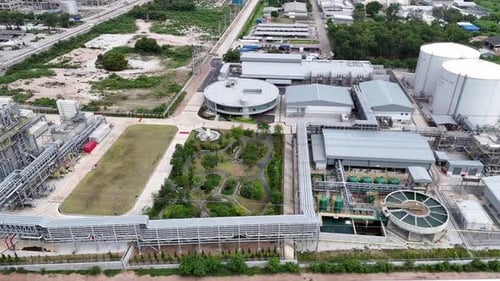 Overview of industrial processing facility showcasing complex machinery operations