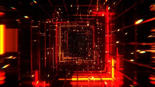 Orange And Red Mesh Square Neon Portal Background Vj Loop I 4K