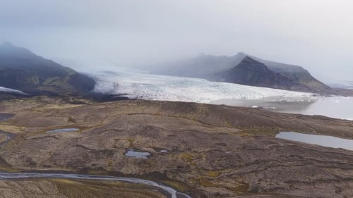 Aerial view of Fjallsarlon glacier lagoon, Iceland.