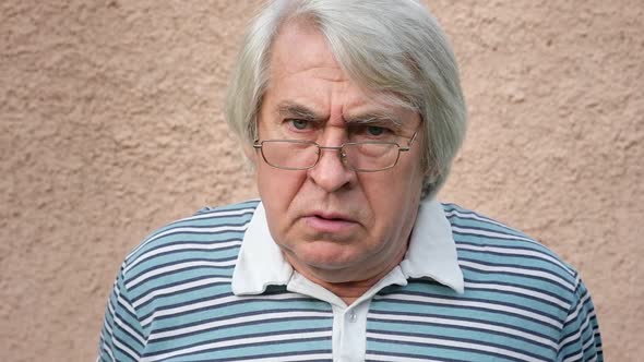 Closeup Portrait of an Old Man Grandfather Looking Very Unhappy Mad and ...