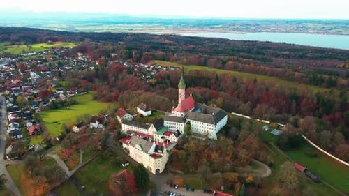 Aerial view of Andechs Abbey, Germany.