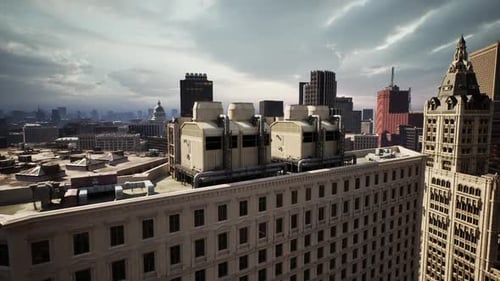 Aerial View of Urban Skyline with Rooftops and Historic Buildings in Daylight