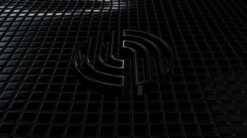 Dark Metallic 3D Logo Reveal on Reflective Grid Background