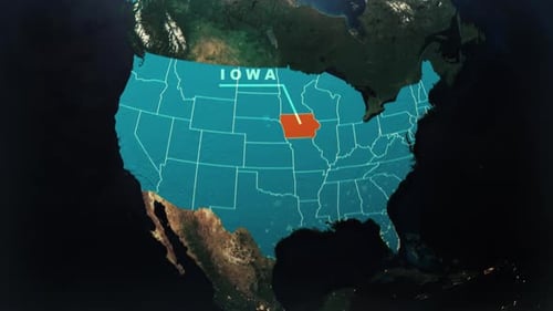Animated 3D Earth Globe and USA Map with Iowa Highlight