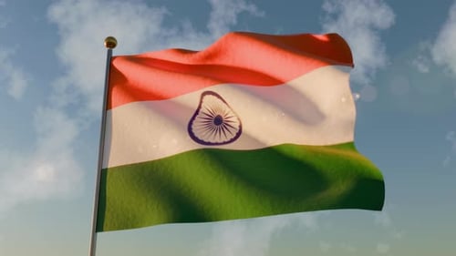 Realistic India Flag Waving in Blue Sky Animation