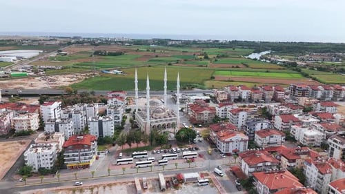 Manavgat Religious Mosque in Turkey, Aerial Drone Orbit