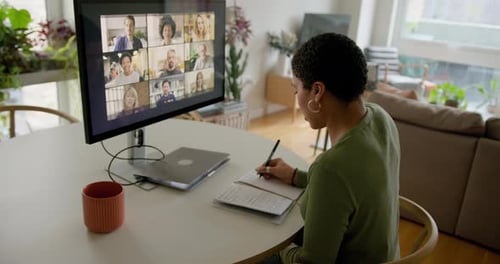Woman Participates in a Remote Video Call