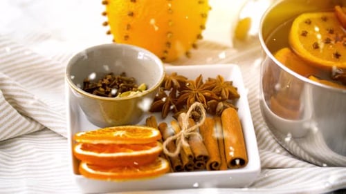 Festive Spices and Citrus for Mulled Wine Preparation
