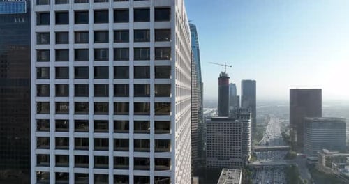 Aerial Helicopter Drone Shot Flying Around Downtown Los Angeles Panoramic Landscape