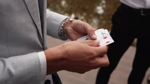 Hands Shuffling Cards Decks Close Up