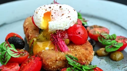 Delicious Food Close Up with Fried Bread and Egg