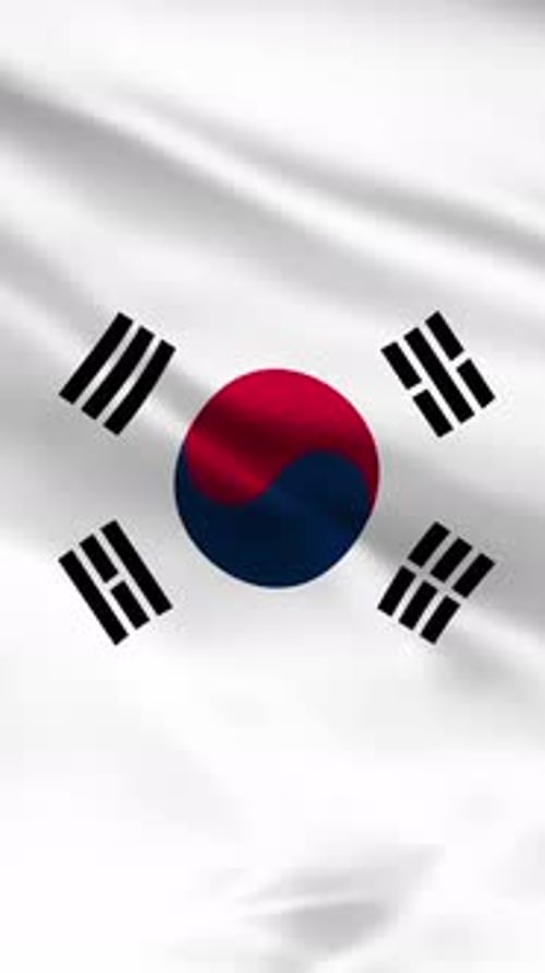 Dynamic Waving South Korea Flag Vertical Animation