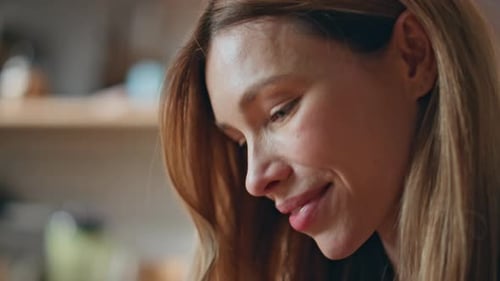 Woman Using Smartphone Indoors Close Up