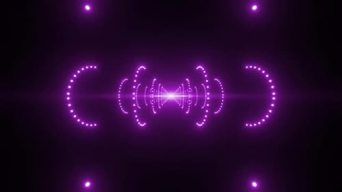 Dynamic purple light tunnel with glowing circles, energy flow