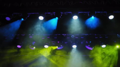 Stage Lights with Fog Beams in Blue and Green