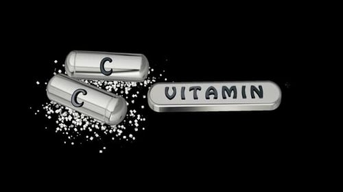 Animation with Silver Pills of Vitamin C, Alpha Channel, 3D Render