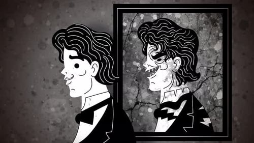 victorian man walking past his corrupted portrait