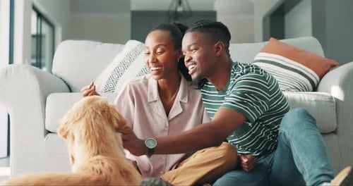 Couple Spending Time with Dog Indoors