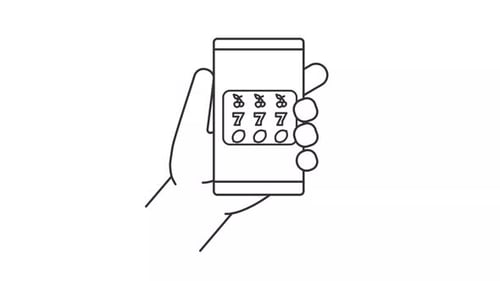 Minimalist Line Art Hand Holding Smartphone with Slot Machine Reels